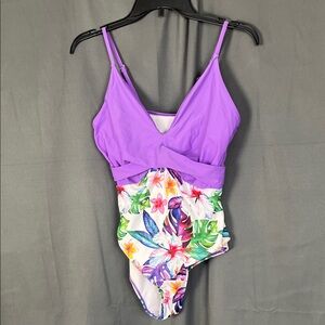 Purple Floral One-Piece Swimsuit